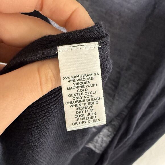 LOFT Cardigan Women's Medium Solid Blue Lightweight Ramie Blend Open Front - Picture 6 of 9